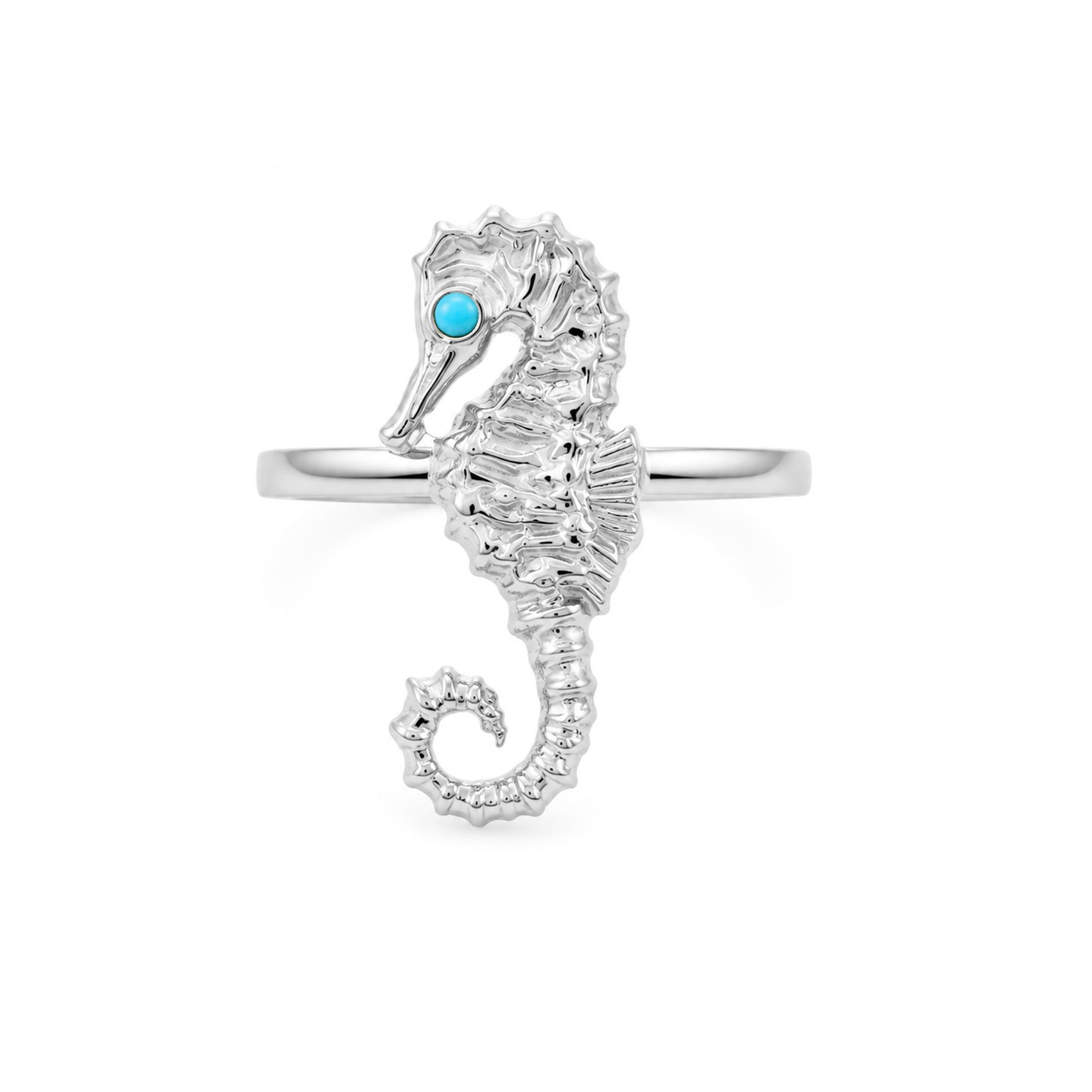 14K Gold Seahorse Ring with Turquoise Eye