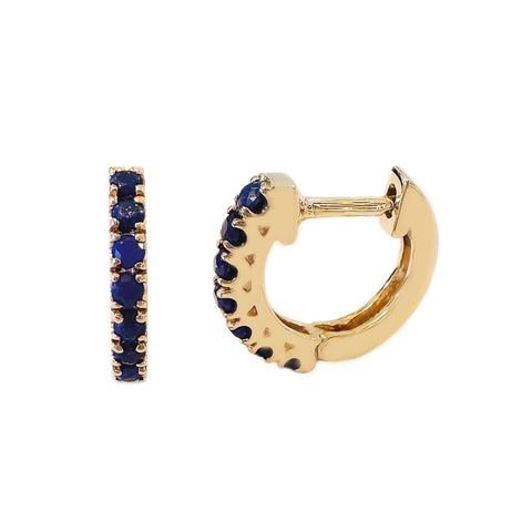 14K Gold Lapis Lazuli Thick Huggie Hoop Earrings (11mm x 6mm)