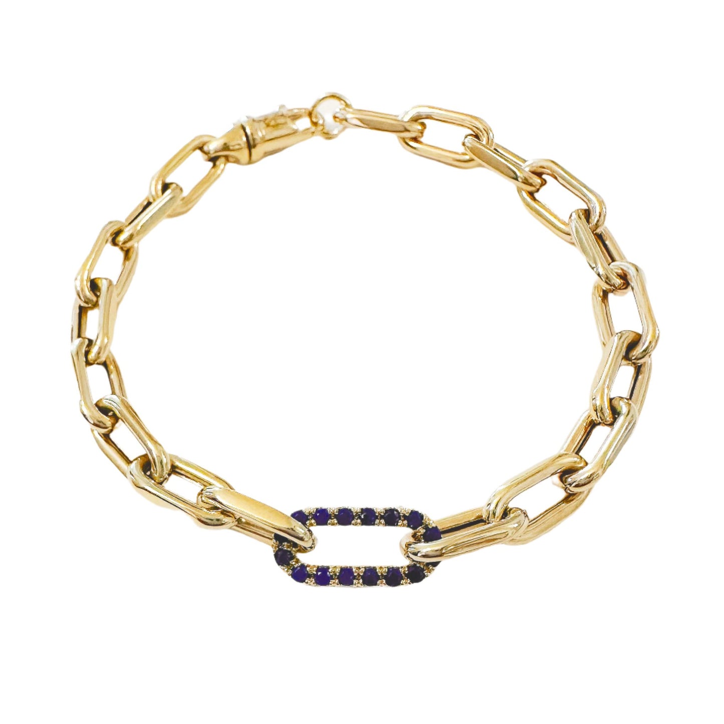 14K Gold Lapis Lazuli Thick Oval Link Bracelet