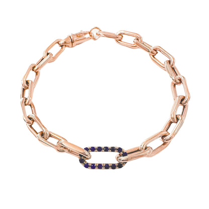 14K Gold Lapis Lazuli Thick Oval Link Bracelet