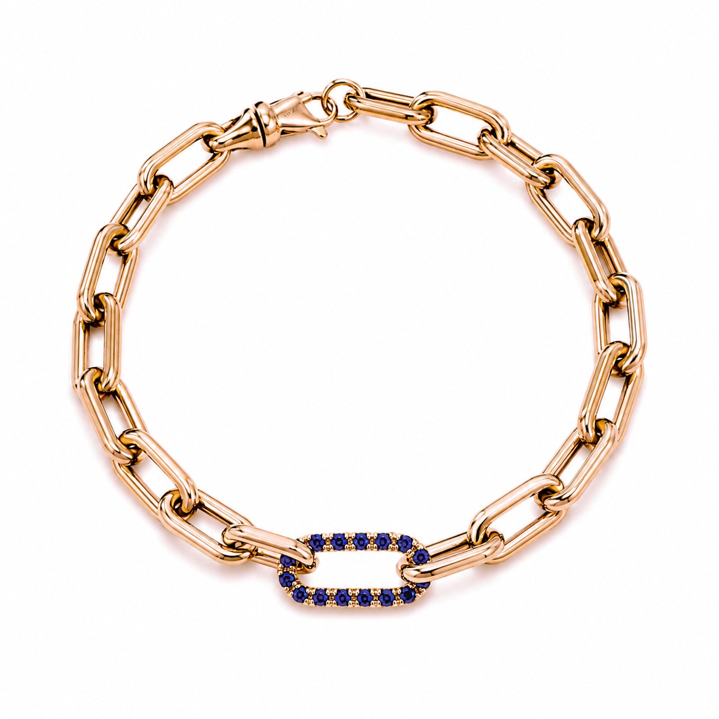 14K Gold Lapis Lazuli Thick Oval Link Bracelet