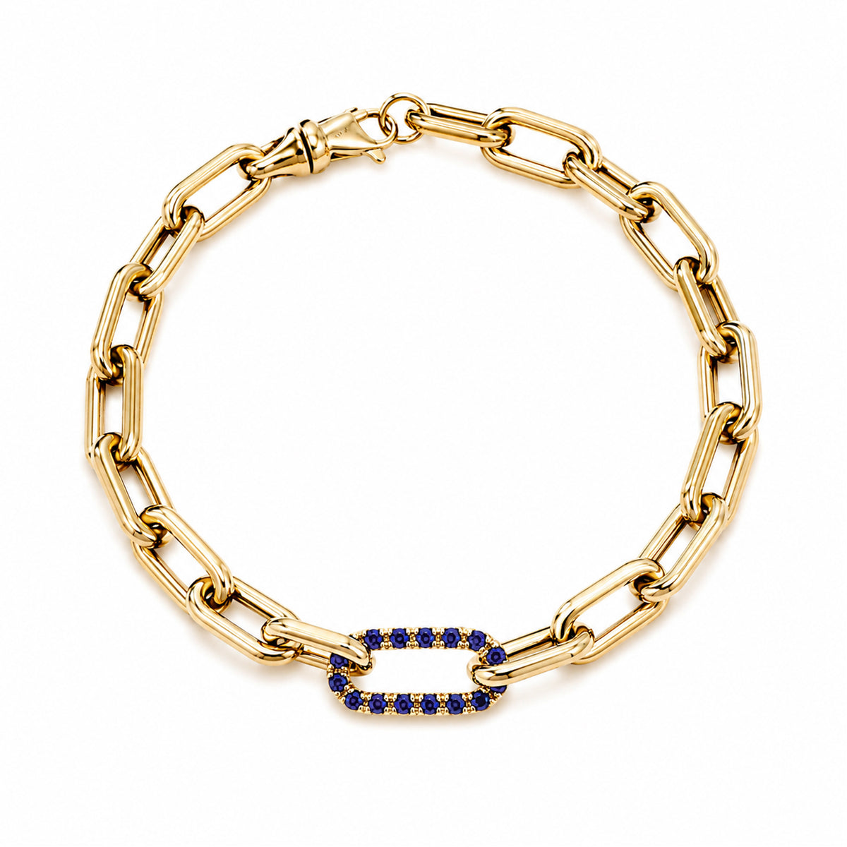 14K Gold Lapis Lazuli Thick Oval Link Bracelet