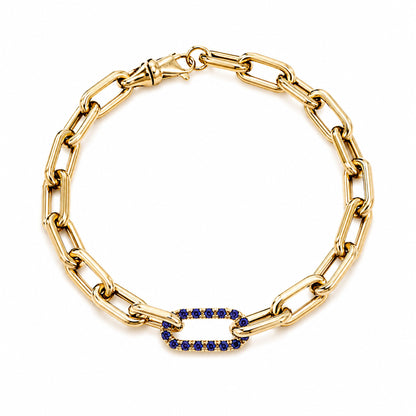 14K Gold Lapis Lazuli Thick Oval Link Bracelet