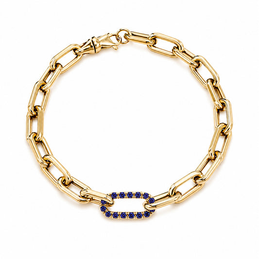 14K Gold Lapis Lazuli Thick Oval Link Bracelet