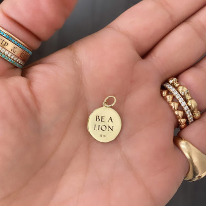 14K Gold Lion Medallion Charm Pendant, Small Size