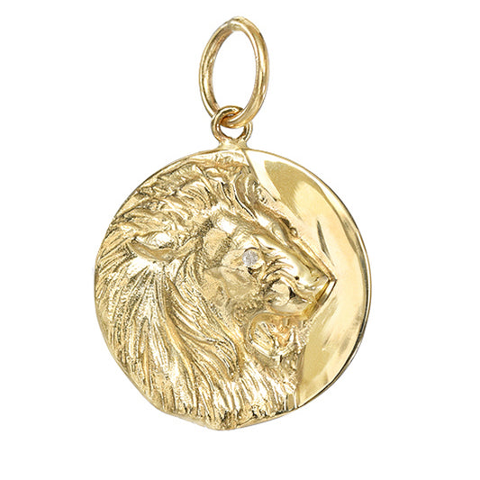 14K Gold Lion Medallion Charm Pendant, XL Size