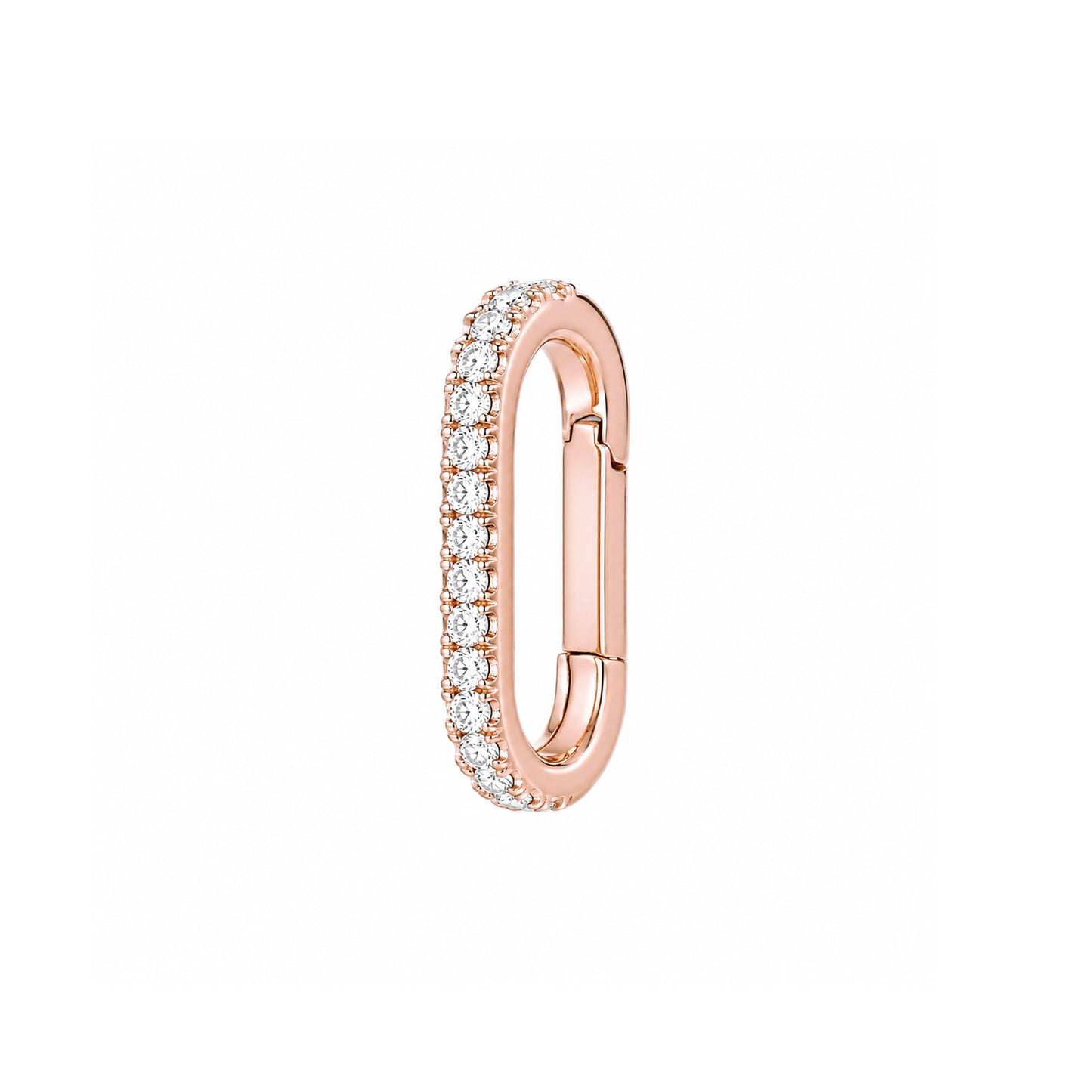 14K Gold Half Pavé Diamond Elongated Oval Charm Enhancer, Small Size