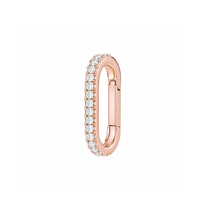 14K Gold Half Pavé Diamond Elongated Oval Charm Enhancer, Small Size