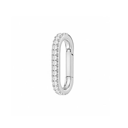 14K Gold Half Pavé Diamond Elongated Oval Charm Enhancer, Small Size