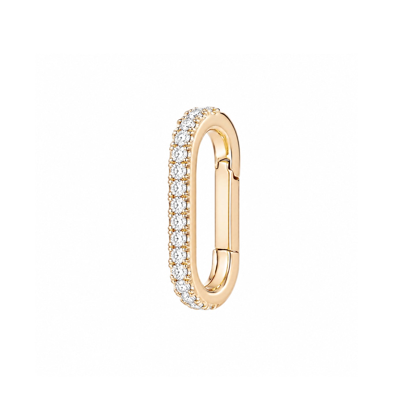 14K Gold Half Pavé Diamond Elongated Oval Charm Enhancer, Small Size