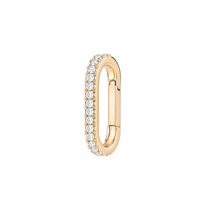 14K Gold Half Pavé Diamond Elongated Oval Charm Enhancer, Small Size