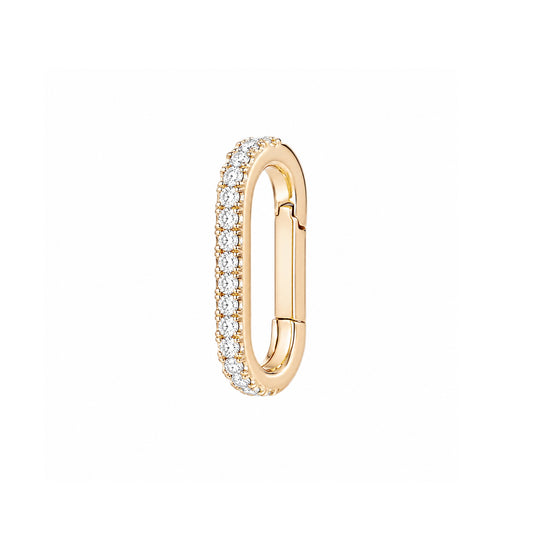 14K Gold Half Pavé Diamond Elongated Oval Charm Enhancer, Small Size