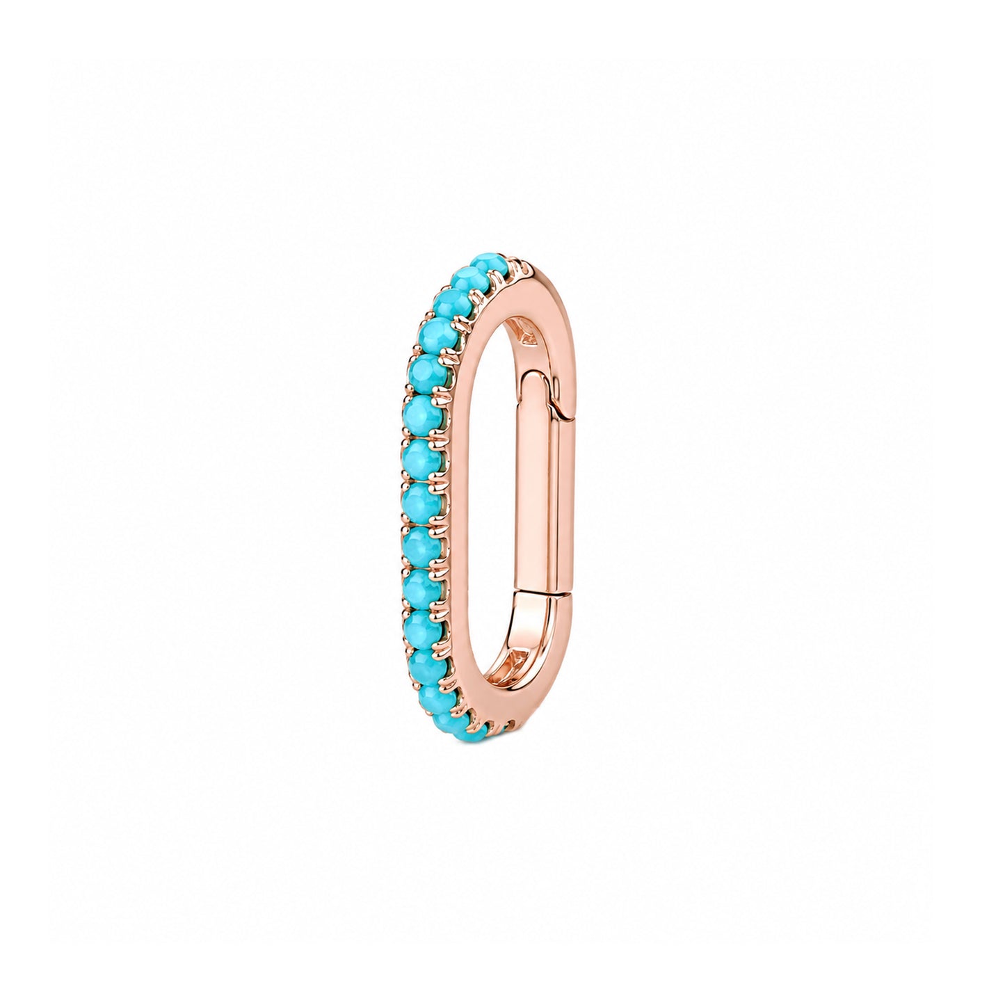 14K Gold Half Pavé Turquoise Elongated Oval Charm Enhancer ~ Small Size