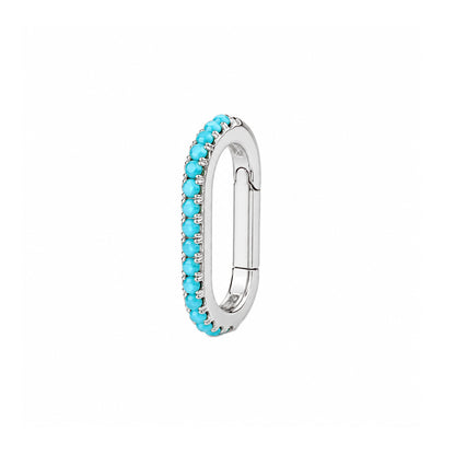 14K Gold Half Pavé Turquoise Elongated Oval Charm Enhancer ~ Small Size