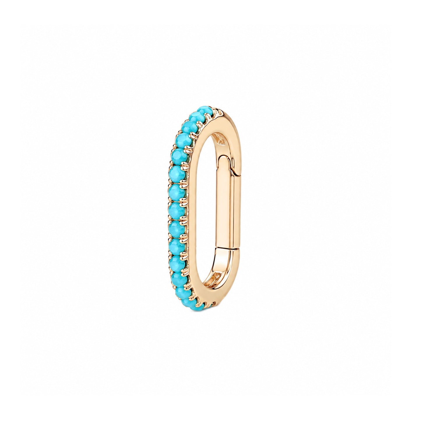 14K Gold Half Pavé Turquoise Elongated Oval Charm Enhancer ~ Small Size