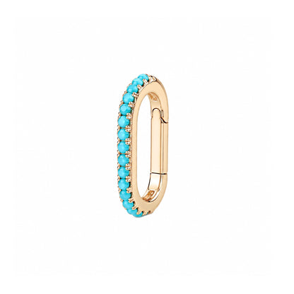 14K Gold Half Pavé Turquoise Elongated Oval Charm Enhancer ~ Small Size