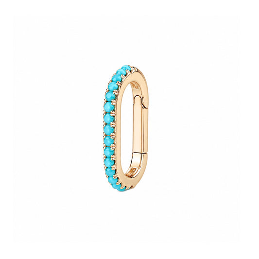 14K Gold Half Pavé Turquoise Elongated Oval Charm Enhancer ~ Small Size