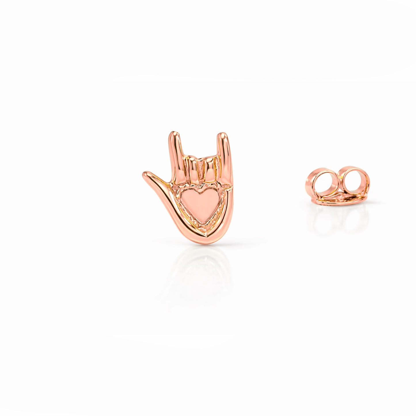 14K Gold "I Love You" Hand Sign Language Stud Earring