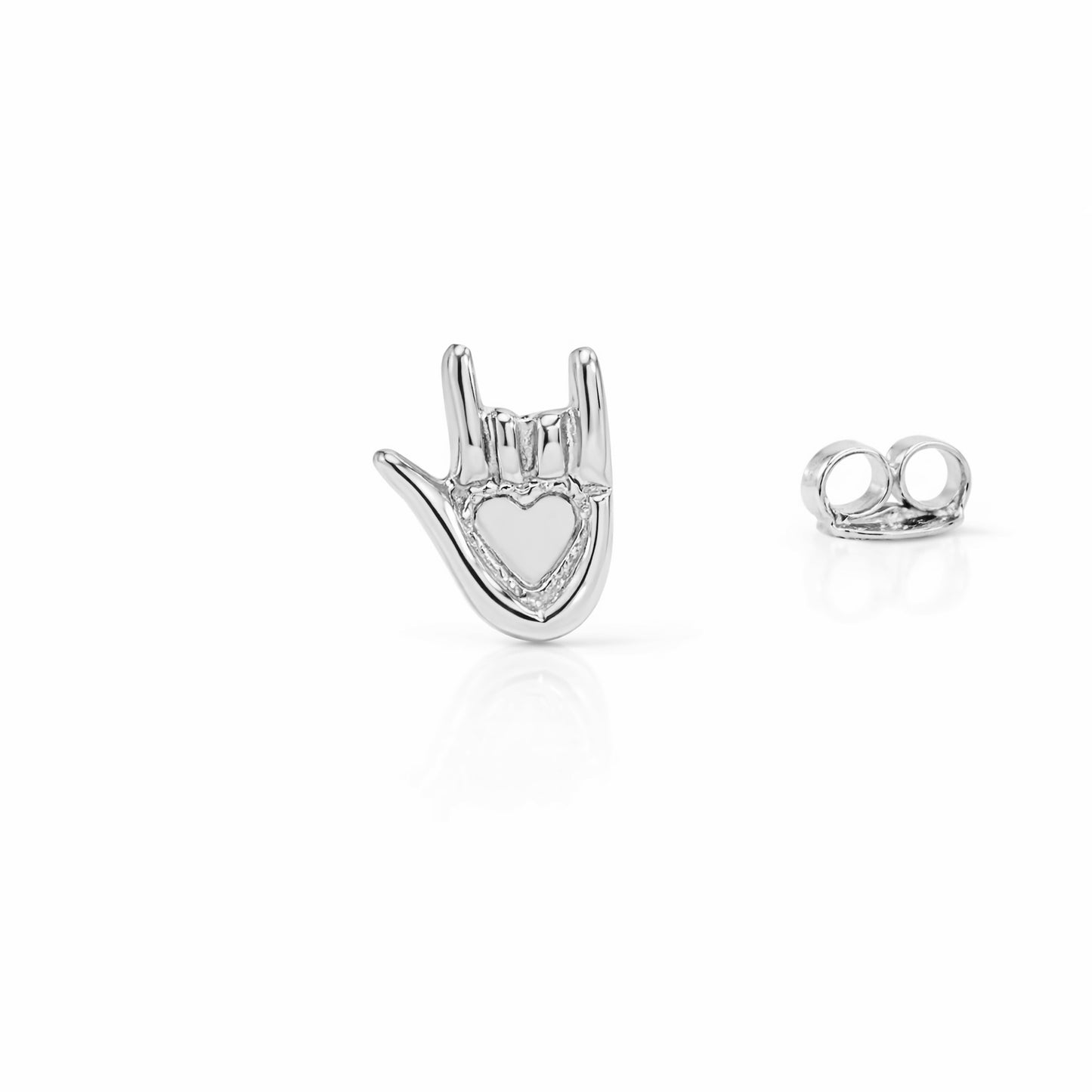 14K Gold "I Love You" Hand Sign Language Stud Earring
