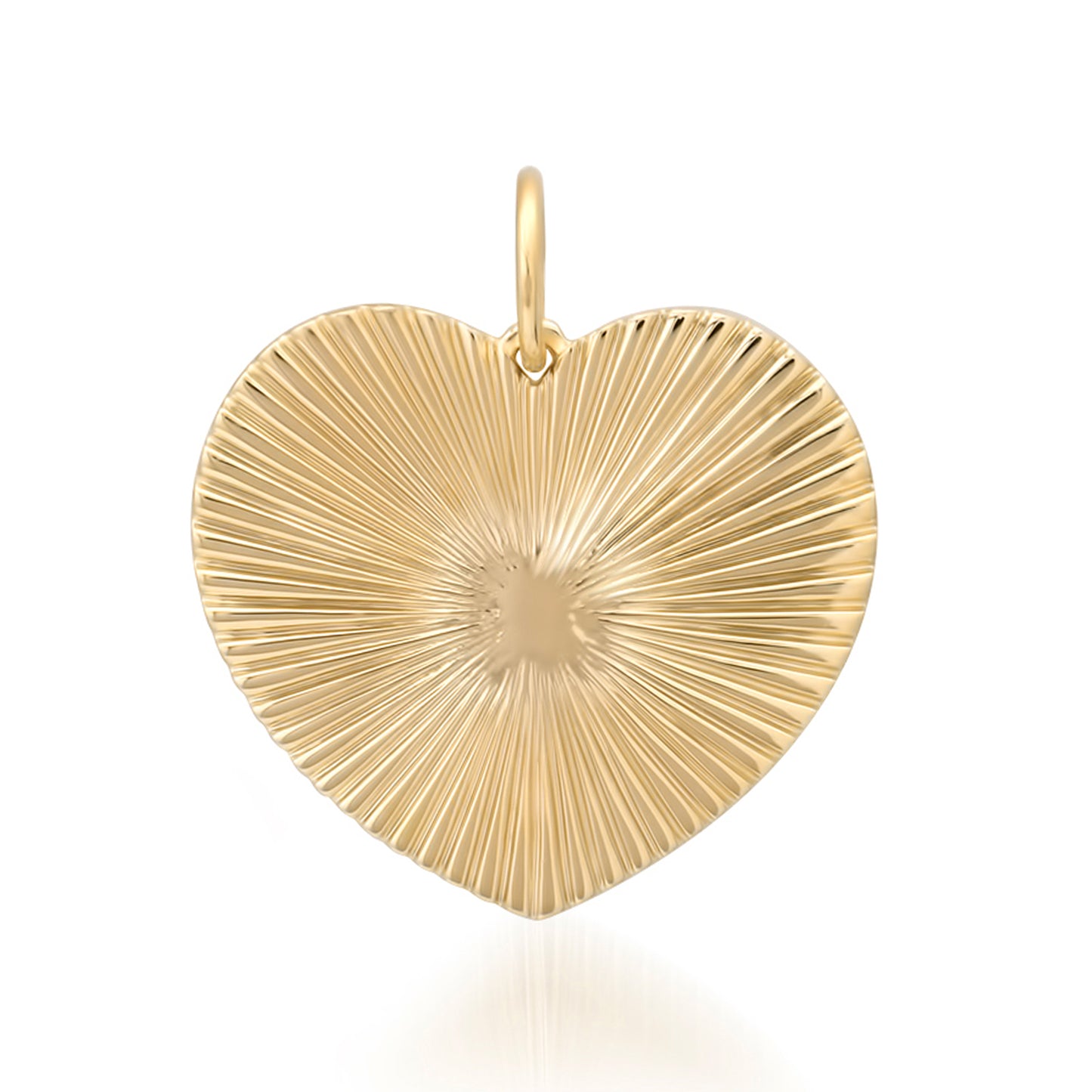 14K Gold Fluted Heart Medallion Charm Pendant, Large Size Heart