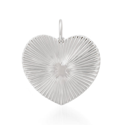 14K Gold Fluted Heart Medallion Charm Pendant, Large Size Heart