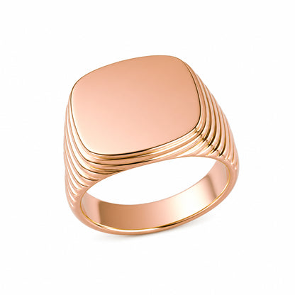 14K Gold Retro Riveted Square Signet Ring