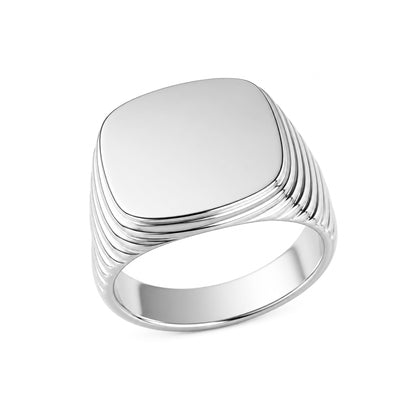 14K Gold Retro Riveted Square Signet Ring