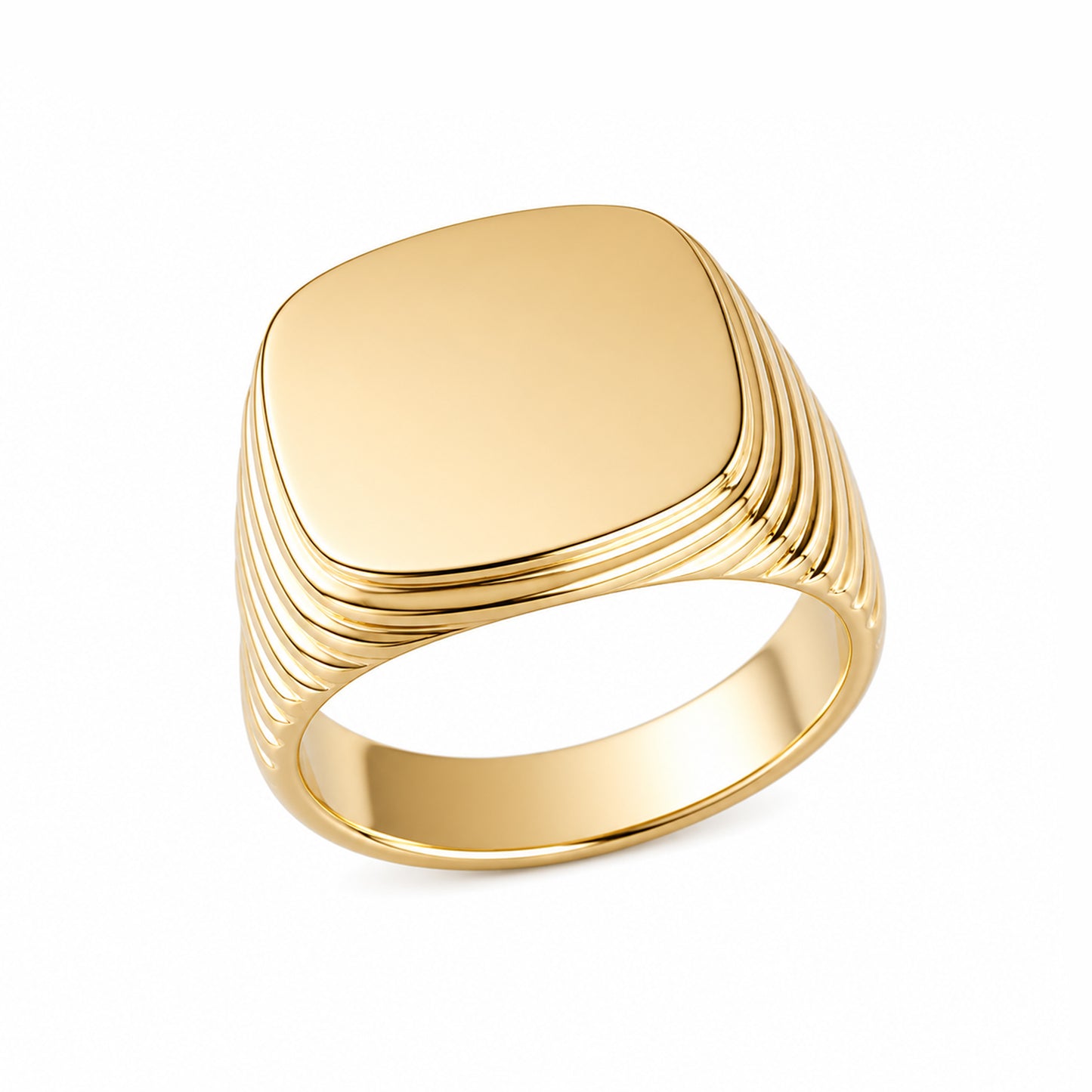 14K Gold Retro Riveted Square Signet Ring