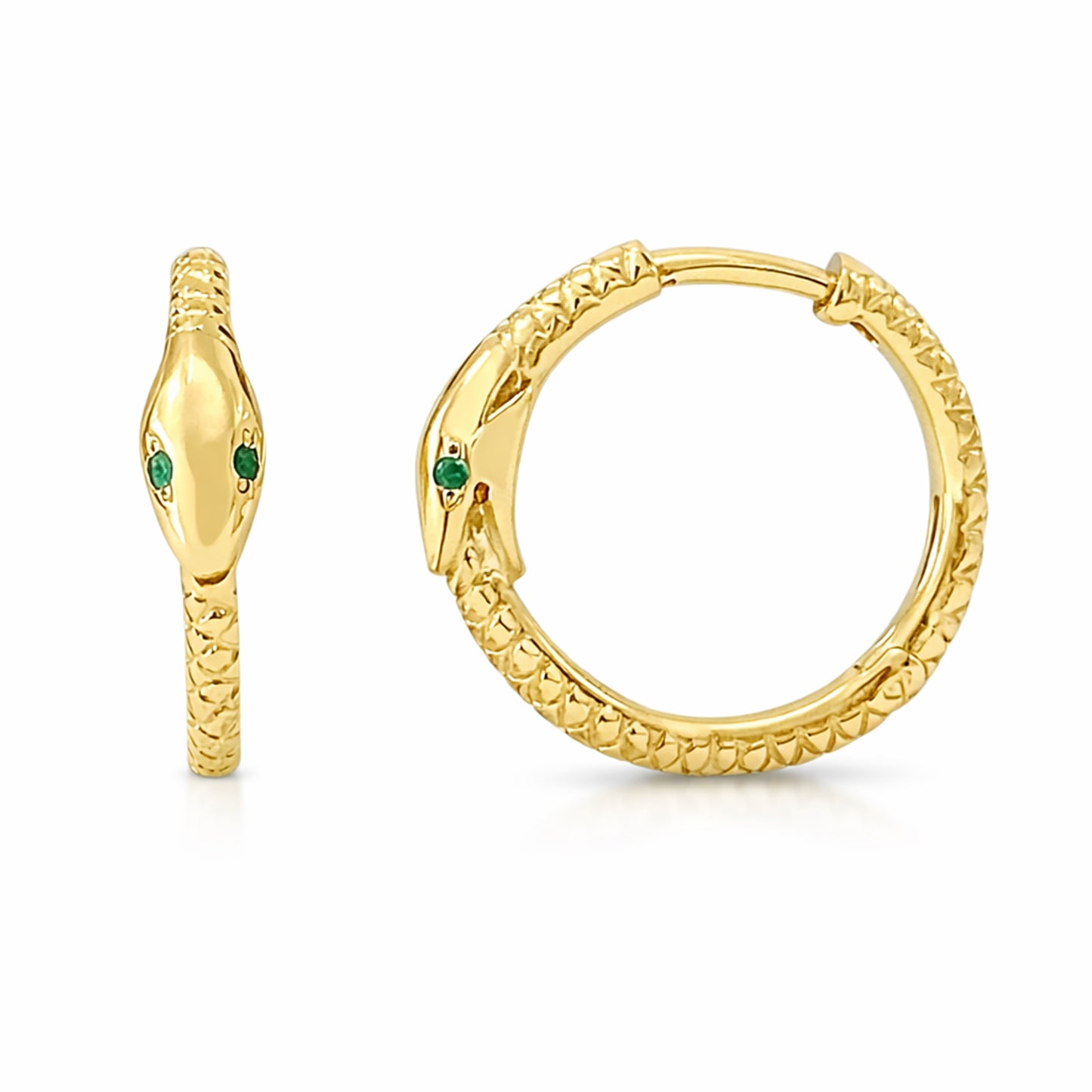 14K Gold Ouroboros Snake Huggie Hoop Earrings ~ Large Size