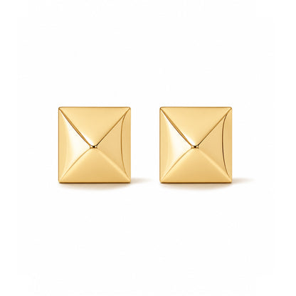 Spike Collection: 14K Gold Pyramid Spike Stud Earrings, Large Size