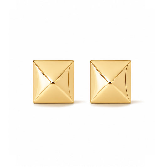 Spike Collection: 14K Gold Pyramid Spike Stud Earrings, Large Size