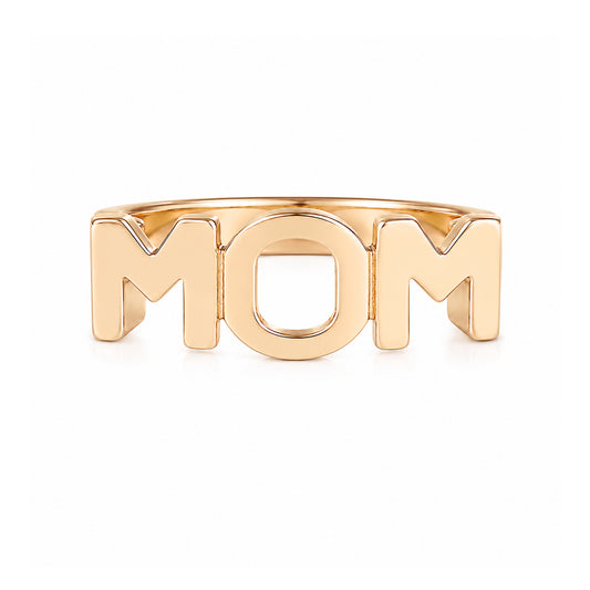 14K Gold "MOM" Monogram Initial Ring
