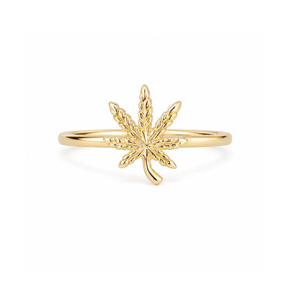 14K Gold Cannabis Leaf Ring