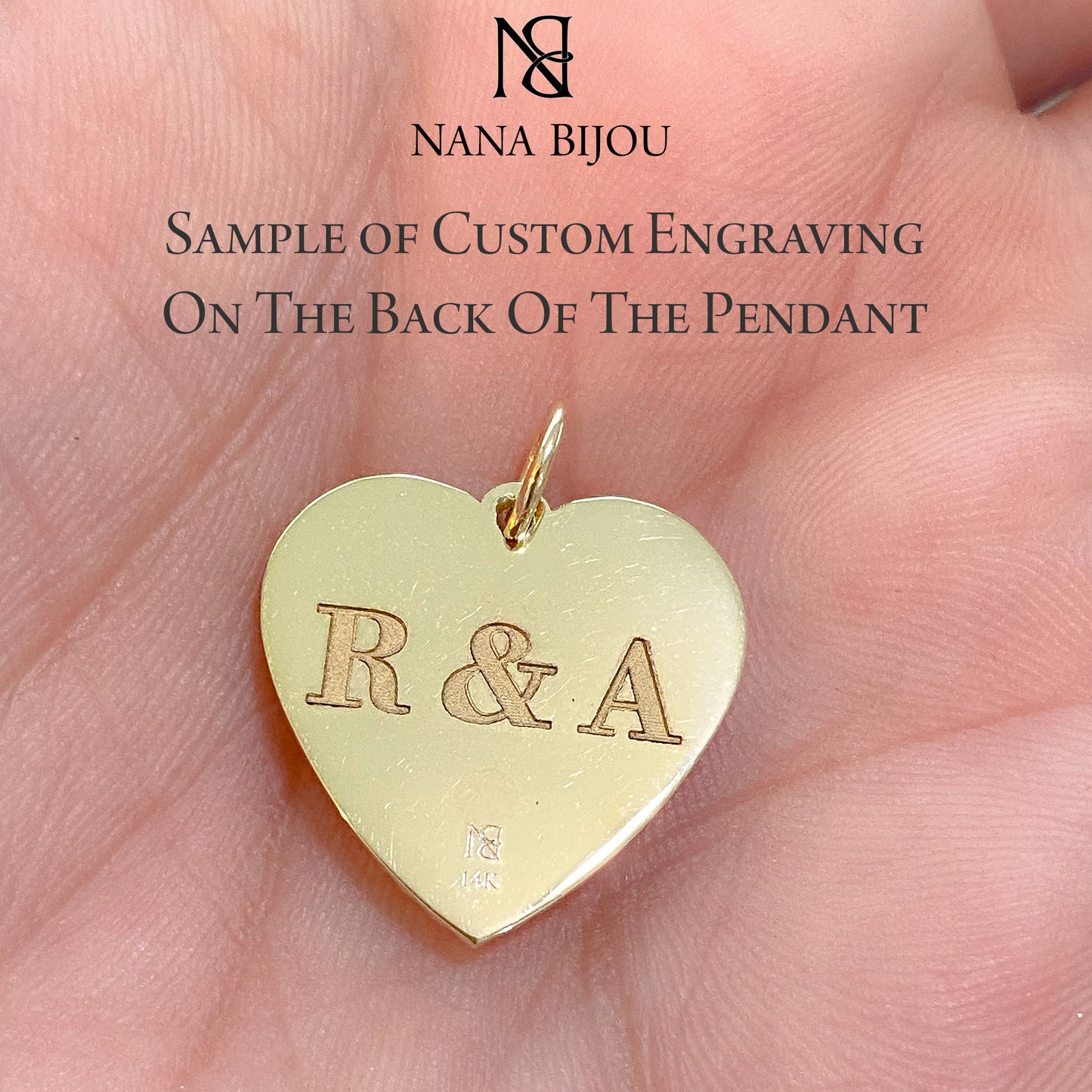 14K Gold Pavé Diamond LA Logo Fluted Heart Medallion Pendant, Medium Size Heart