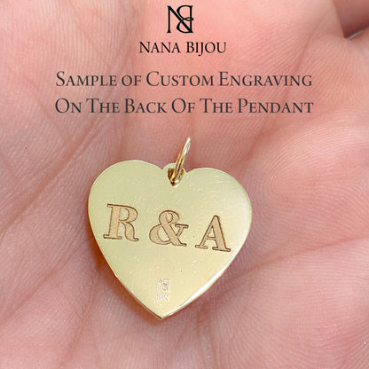 14K Gold Pavé Diamond LA Logo Fluted Heart Medallion Pendant, Medium Size Heart