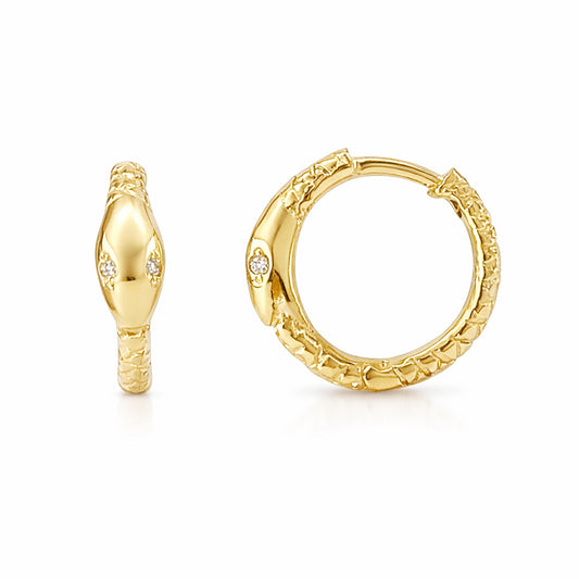 14K Gold Ouroboros Snake Huggie Hoop Earrings ~ Medium Size