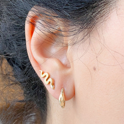 14K Gold Diamond Eye Swivel Snake Stud Earrings