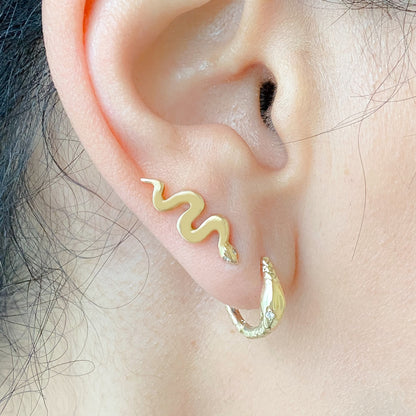 14K Gold Diamond Eye Swivel Snake Stud Earrings