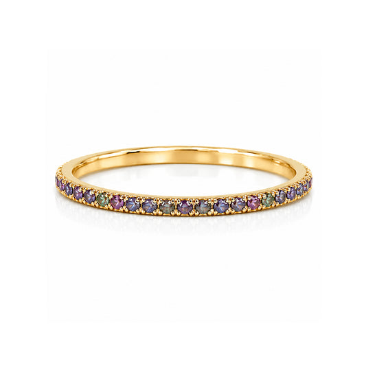 14K Gold Micro Pavé Mystic Color Changing Sapphire Full Eternity Band