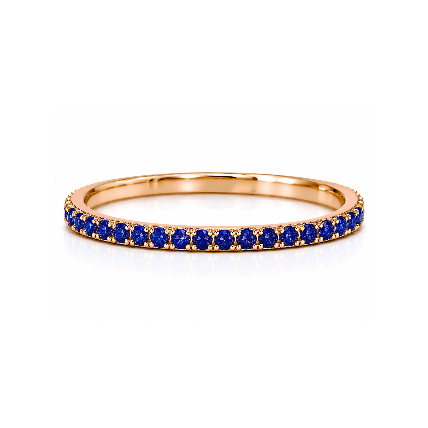 14K Gold Micro Pavé Faceted Lapis Lazuli Gemstone Full Eternity Band