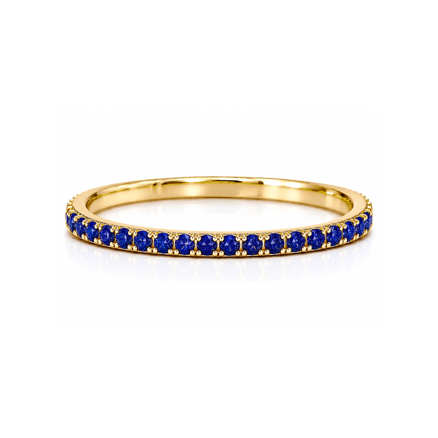 14K Gold Micro Pavé Faceted Lapis Lazuli Gemstone Full Eternity Band