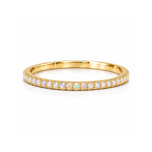 14K Gold Micro Pavé Opal Gemstone Full Eternity Band