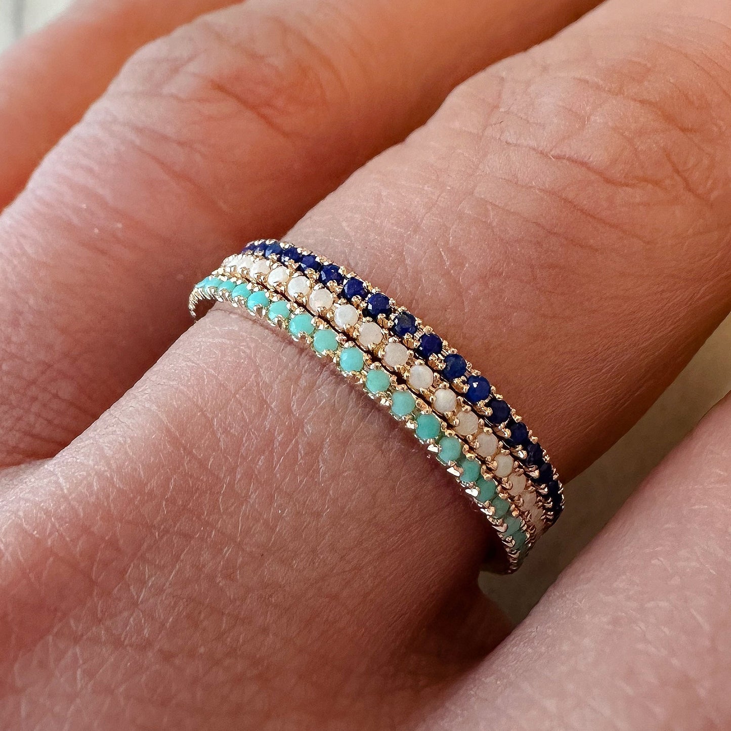 14K Gold Micro Pavé Faceted Lapis Lazuli Gemstone Full Eternity Band