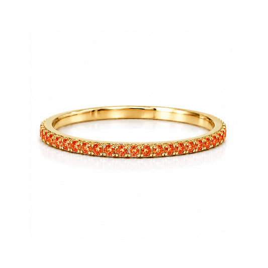 14K Gold Micro Pavé Orange Sapphire Gemstone Full Eternity Band