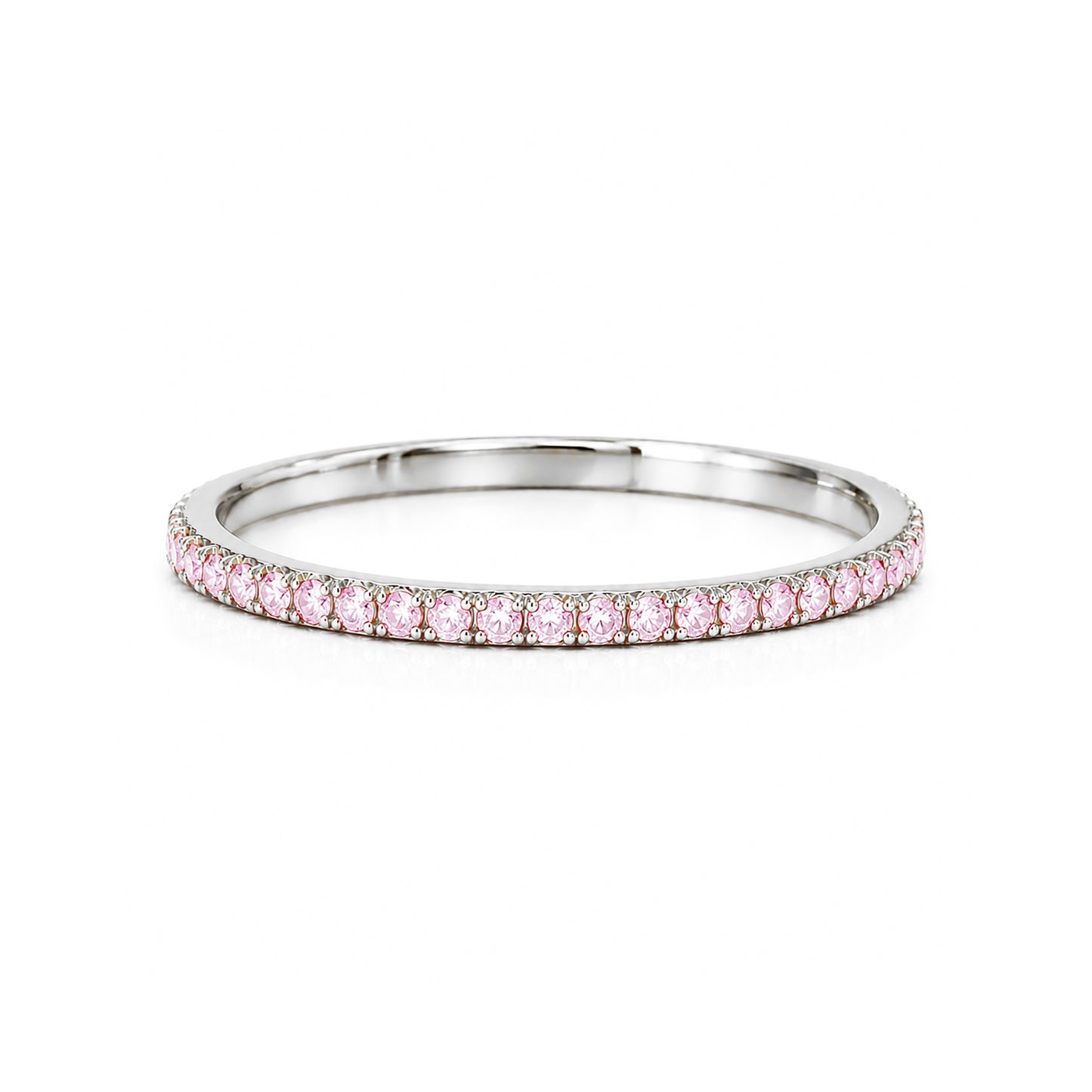14K Gold Micro Pavé Powder Pink Sapphire Gemstone Full Eternity Band