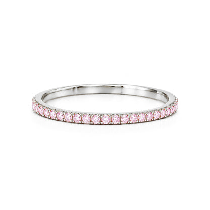 14K Gold Micro Pavé Powder Pink Sapphire Gemstone Full Eternity Band