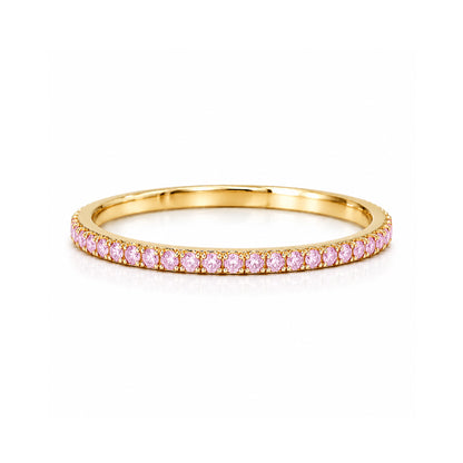 14K Gold Micro Pavé Powder Pink Sapphire Gemstone Full Eternity Band