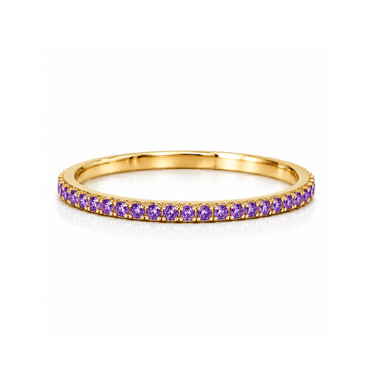 14K Gold Micro Pavé Purple Sapphire Gemstone Full Eternity Band