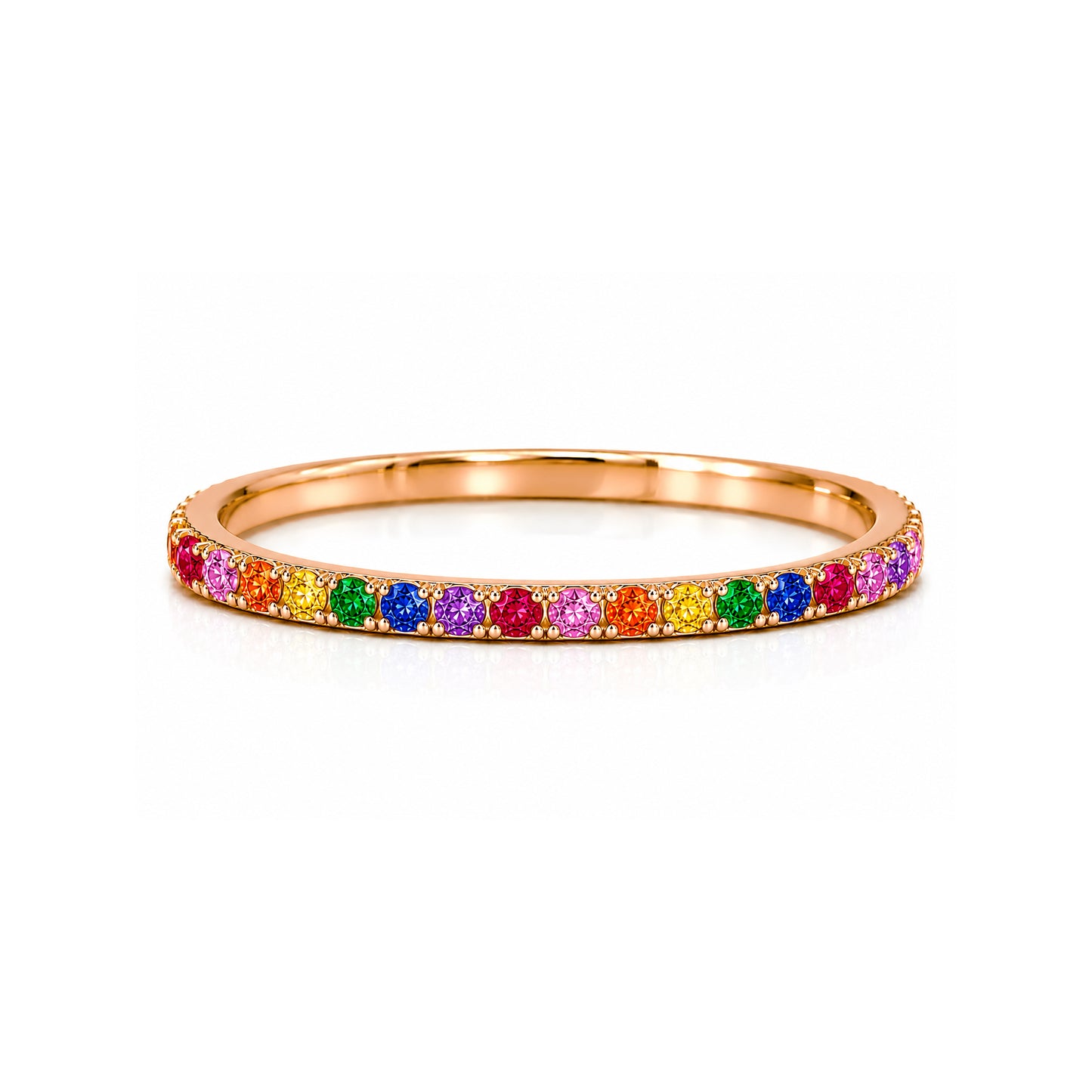 14K Gold Micro Pavé Rainbow Gemstone Full Eternity Band