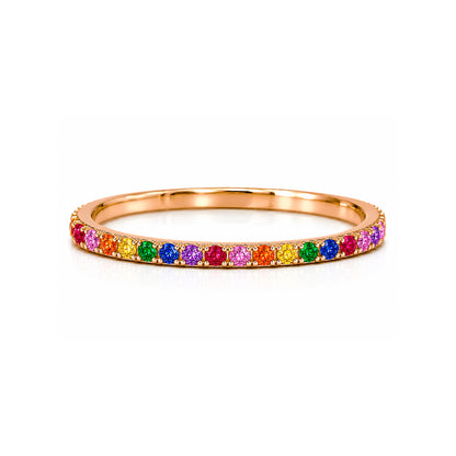 14K Gold Micro Pavé Rainbow Gemstone Full Eternity Band